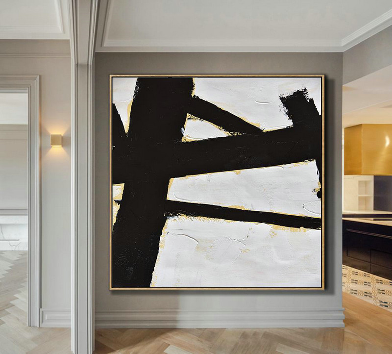 Extra Large Abstract Painting On Canvas,Handmade Minimal Art Palette Knife Canvas Painting, Black White Beige - Hand Painted Original Art